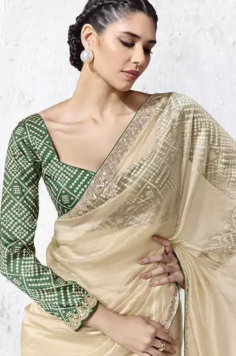 beige silk blend designer border festive wear saree 