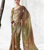 brown silk blend designer border with sequience work festive wear saree 