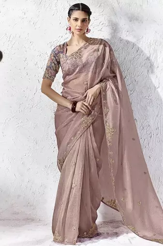 mauve silk blend designer border with sequience work festive wear saree 