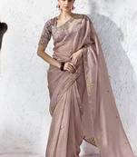 mauve silk blend designer border with sequience work festive wear saree 