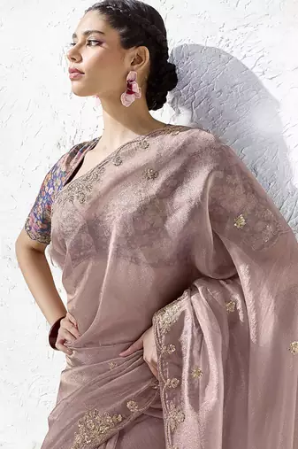 mauve silk blend designer border with sequience work festive wear saree 