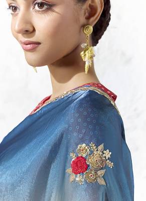 multicolour silk blend designer border with sequience work festive wear saree  2