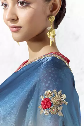 multicolour silk blend designer border with sequience work festive wear saree 