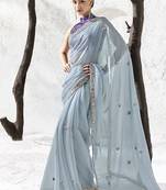 steel blue silk blend designer border festive wear saree 