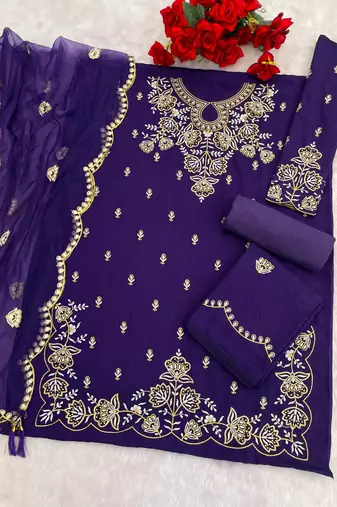 Purple vichitra suit with embroidered viscose thread jari & sequin work