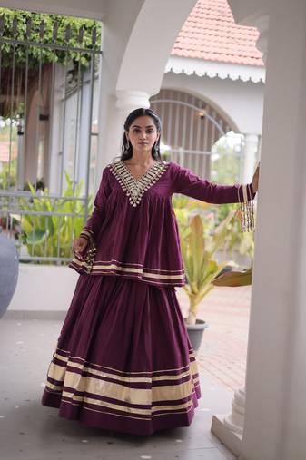 Muslin Cotton Lehenga Choli Set With Mirror Work And Kodi Lace