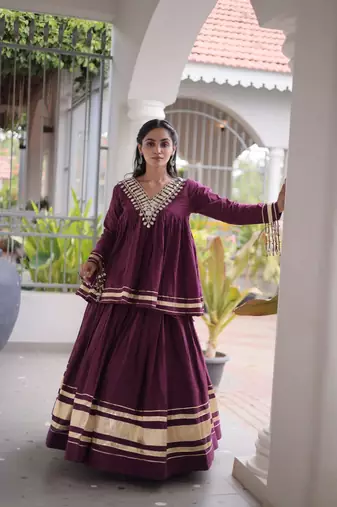 Muslin Cotton Lehenga Choli Set With Mirror Work And Kodi Lace