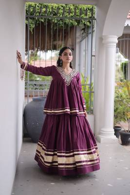 Muslin Cotton Lehenga Choli Set With Mirror Work And Kodi Lace 4