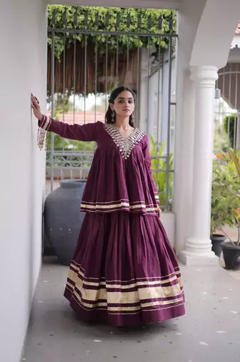 Muslin Cotton Lehenga Choli Set With Mirror Work And Kodi Lace