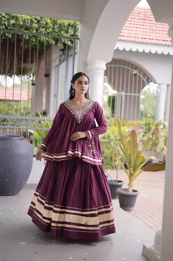 Muslin Cotton Lehenga Choli Set With Mirror Work And Kodi Lace