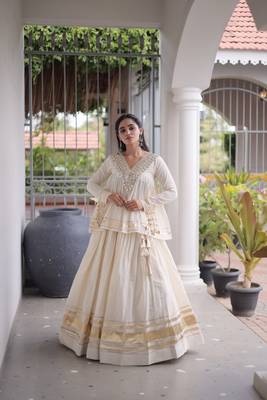 Muslin Cotton Lehenga Choli Set With Mirror Work And Kodi Lace 1
