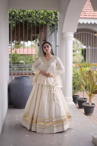 Muslin Cotton Lehenga Choli Set With Mirror Work And Kodi Lace