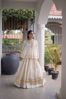 Muslin Cotton Lehenga Choli Set With Mirror Work And Kodi Lace 2