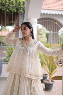 Muslin Cotton Lehenga Choli Set With Mirror Work And Kodi Lace 4