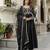 Black silk blend embroidery anarkali kurta pant set with dupatta