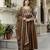 Brown silk blend embroidery anarkali kurta pant set with dupatta