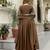 Brown silk blend embroidery anarkali kurta pant set with dupatta
