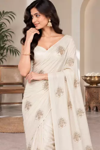 Women luxury satin bits work embellished designer saree