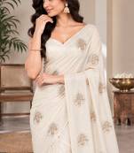 Women luxury satin bits work embellished designer saree