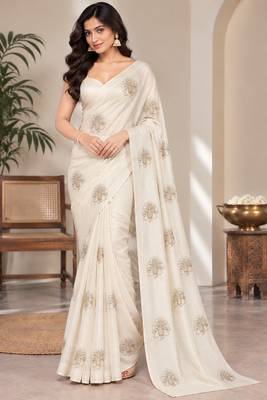 Women luxury satin bits work embellished designer saree 2