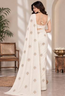 Women luxury satin bits work embellished designer saree 3