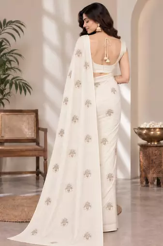 Women luxury satin bits work embellished designer saree