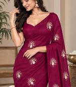 Satin floral bits work festive designer saree