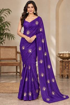 Premium satin floral bits embellished designer saree 2
