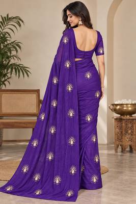 Premium satin floral bits embellished designer saree 3