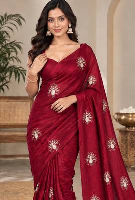 Premium satin floral bits sequence party wear saree 1