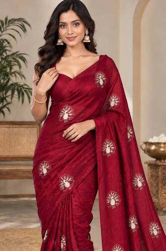 Premium satin floral bits sequence party wear saree