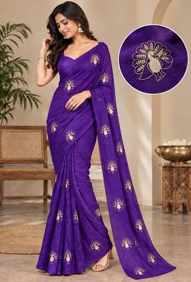 Premium satin floral bits embellished designer saree 4