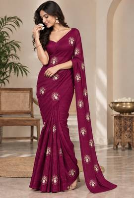 Satin floral bits work festive designer saree 4