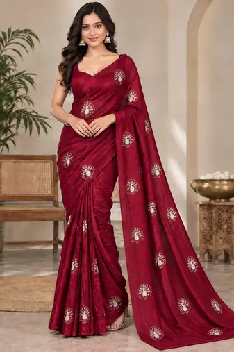 Premium satin floral bits sequence party wear saree