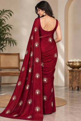 Premium satin floral bits sequence party wear saree 3