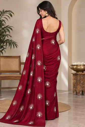 Premium satin floral bits sequence party wear saree