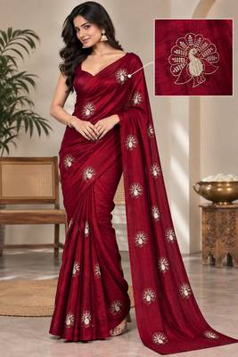 Premium satin floral bits sequence party wear saree 4