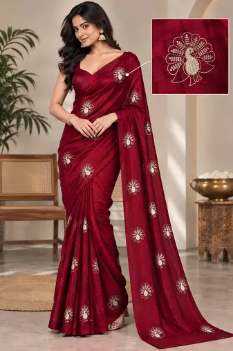 Premium satin floral bits sequence party wear saree