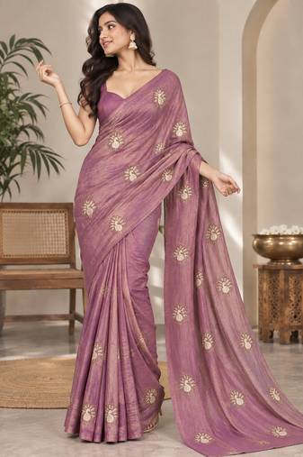 Elegant satin floral bits designer party wear saree