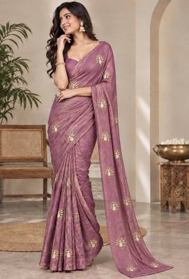 Elegant satin floral bits designer party wear saree 2