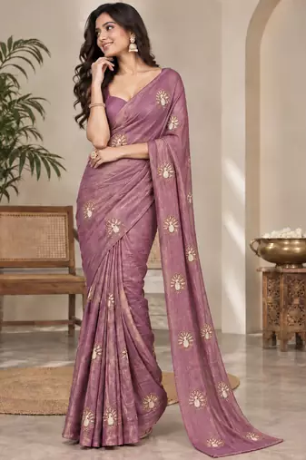 Elegant satin floral bits designer party wear saree