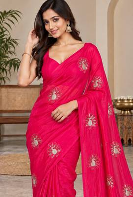 Designer satin floral bits work party wear saree 1