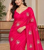 Designer satin floral bits work party wear saree