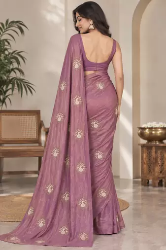 Elegant satin floral bits designer party wear saree