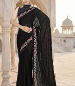Black sequin embroidered work georgette designer saree for women