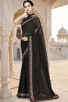 Black sequin embroidered work georgette designer saree for women 2