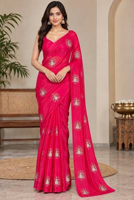 Designer satin floral bits work party wear saree 2