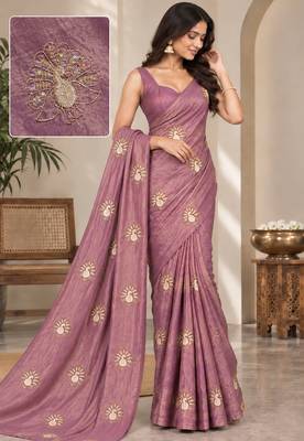 Elegant satin floral bits designer party wear saree 4