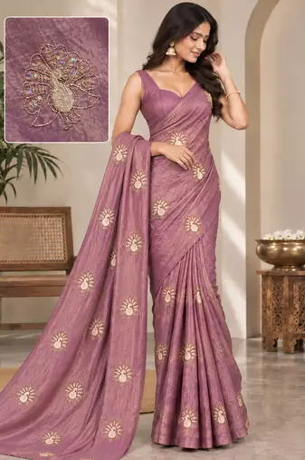 Elegant satin floral bits designer party wear saree