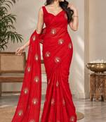 Premium space satin floral bits work designer saree